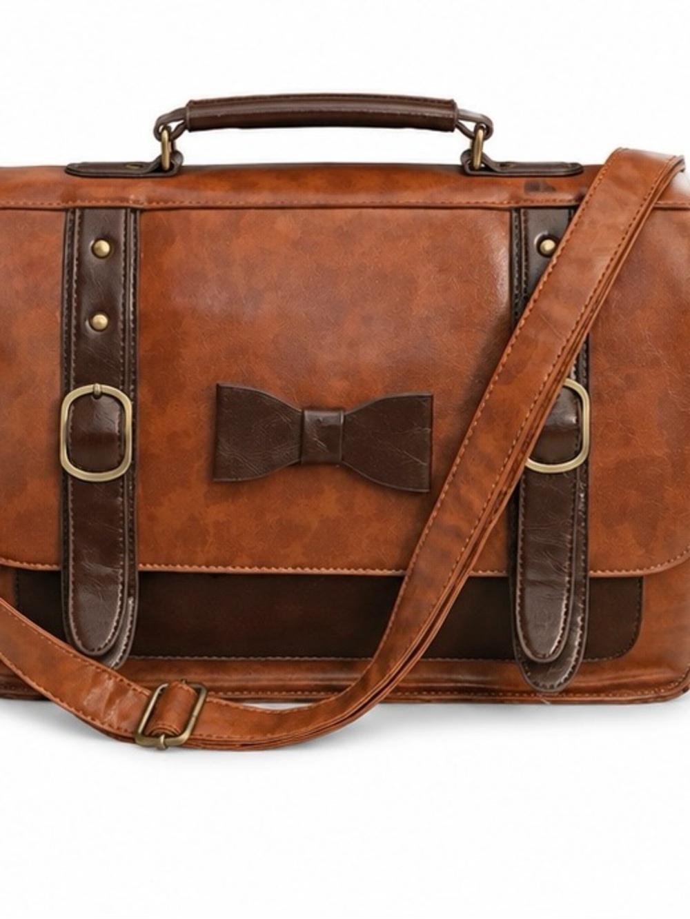Classic Brown Leather Satchel with Bow Accent